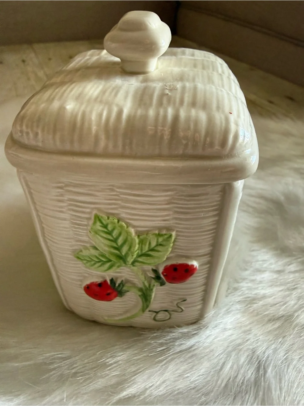 Vintage 1982 Otagiri Japan Strawberry Ceramic Sugar Jar
